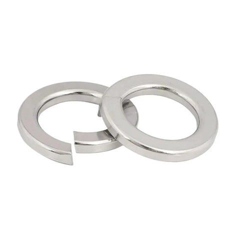 Close-up of 304 Stainless Steel Spring Lock Washers Set In Multiple Sizes 10 To 100 Pieces Prevents Loosening From Vibration And Friction