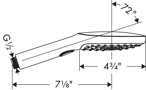 Diagram of Raindance Select E120 Low Flow Hand Shower With 2.0 GPM And Three Spray Modes Rain Massage Calm Soak Chrome Finish