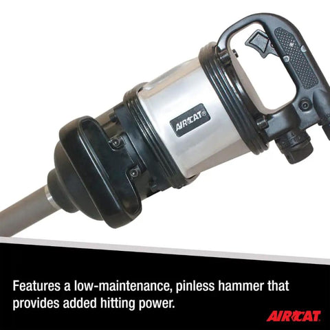 1 Inch Straight Air Powered Impact Wrench With 8 Inch Extended Anvil And 2500 Foot Pounds Of Knucklebusting Torque Pinless Hammer Construction Brushed Aluminum Housing Rig Ready Beast showing pinless hammer feature.