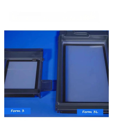 Top Shelf Replacement Resin Tank Fit For Form 3L V3 3D Printer showing side-by-side comparison of Form 3 and Form 3L tanks.