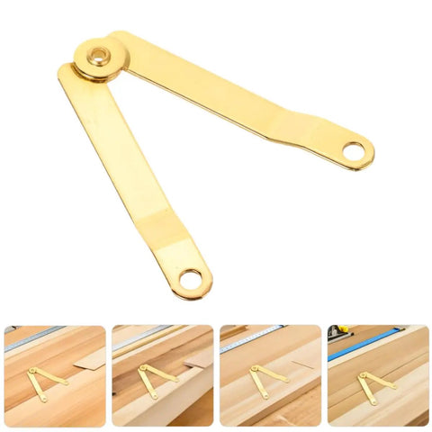 Gold Iron Lid Support Hinges For Small Boxes, Heavy Duty Hinge Set For Jewelry Boxes And Treasure Chests, angle view