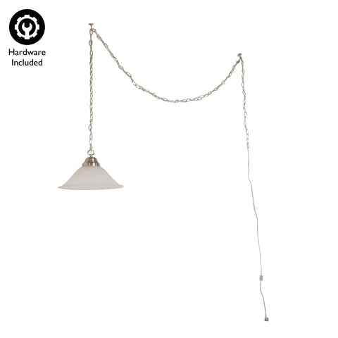 Single Light Pendant With Satin Nickel Finish And Alabaster Glass Shade Dimmable And Flexible Hardwired Or Plug In For Kitchen Island Dining Room Or Entryway Includes 18 Foot Chain And 20 Foot Cord