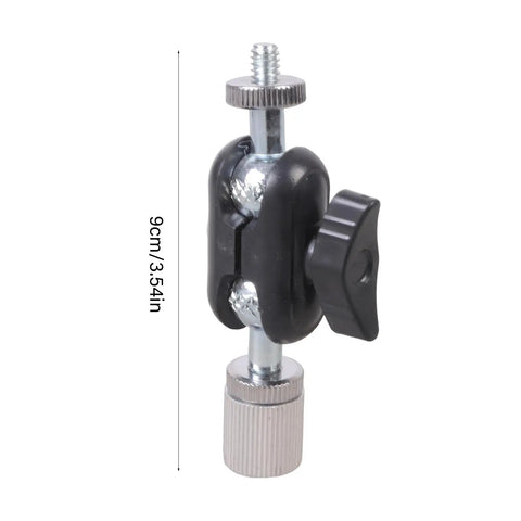 Premium Aluminum Alloy Miniature Ball Head With 1/4 Inch Female To Female Connector Offering 360 Degree Rotation And Super Smooth Swivel side view with measurement.