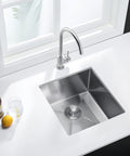 Stainless Steel Single Bowl Bar Sink With Undermount Workstation For Outdoor Kitchens And Home Bars, seen from top angle, installed in white counter.