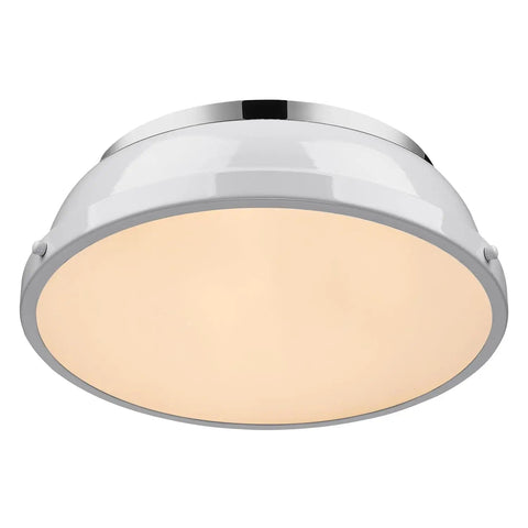 Dope Flush Mount Ceiling Light Chrome With White Shade Modern Industrial Fixture With Open Shade Design All Metal Construction
