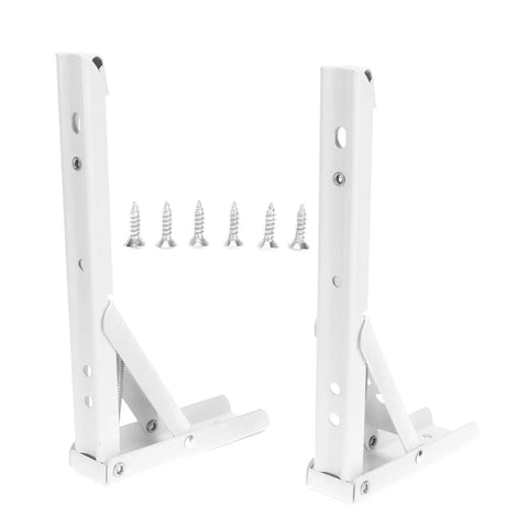 Folding Shelf Bracket Two Pack Spring Loaded Wall Mounted Shelf Support in cold rolled steel with screws shown