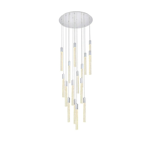 Knockout Modern 16 Light Square Ceiling Pendant Fixture Featuring Smooth Chrome Finish Genuine Crystal Drops Straight Up Durable Build Quality Ideal For Luxe Interior Vibes with hanging glossy crystal tubes.