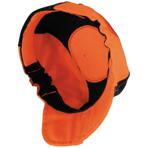 Flame Resistant Welding Cap With Wide Neck Bill Sweat Absorbing Padding FR Cotton Safety Hat For Welders Orange And Black Secure Fit