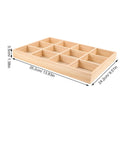Knockout Solid Wood Jewelry Tray With 12 Grid Compartments, light wood organizer measuring 35.2cm by 24.2cm, elegant desktop holder