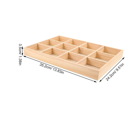 Straight Up Premium Solid Wood Jewelry Tray With 12 Divided Compartments, 35.2cm x 24.2cm size, ideal for organizing rings and earrings.
