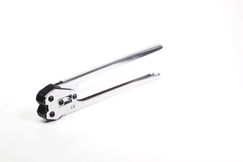 Built Different Heavy Duty Manual Strapping Sealer For Half Inch Poly Pet Plastic Strap Featuring Rugged Seventeen Inch Handles displayed on a white background.