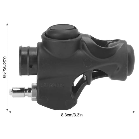 BCD Inflator Valve For Dive Gear Low Pressure Mini K Shape 3/4 Inch Hose Adapter side view, 8.3cm x 6.2cm, black nylon brass