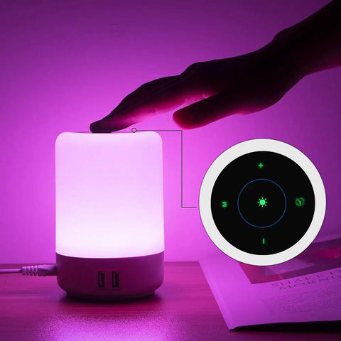 Touch Night Light Table Lamp With 4 USB Ports, Dimmable Warm White And 13 RGB Colors, Color Changing Bedside Lamp, hand adjusting
