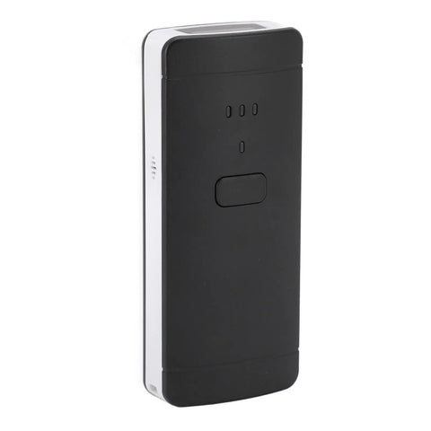 Black handheld Bluetooth Barcode Scanner 1D 2D Wireless Reader for smartphones, tablets, laptops with auto sensing.