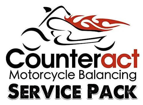 Counteract Motorcycle Balancing Service Pack logo showcasing motorcycle graphic with red flames and bold text.