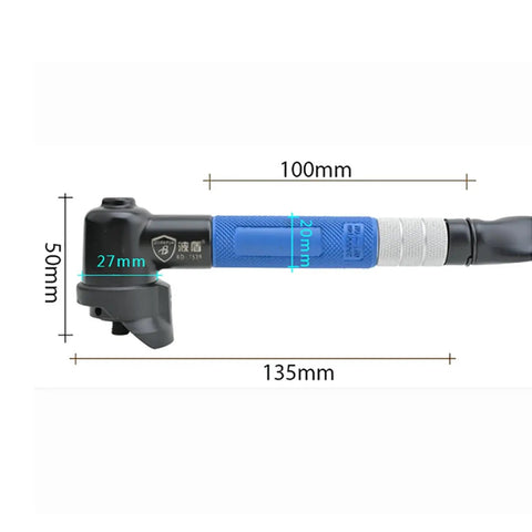 Pro Spec Pneumatic Air Die Grinder Right Angle Rotary Polisher dimensions with a blue grip and black nozzle, ideal for precision metal cutting.
