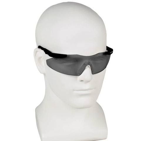 Smith And Wesson Magnum 3G Safety Glasses With Black Frame And Smoke Lenses, ANSI Z87.1 Plus Rated, worn on mannequin head
