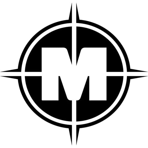 Black and white compass-style logo with letter 'M'