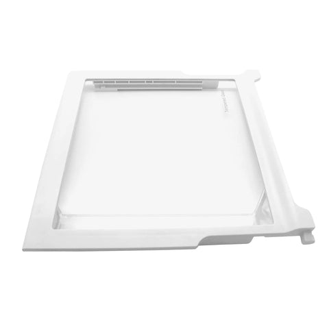 Glass Shelf Replacement For Whirlpool Refrigerator W10276341 WPW10276341, clear tempered glass with white frame, top view