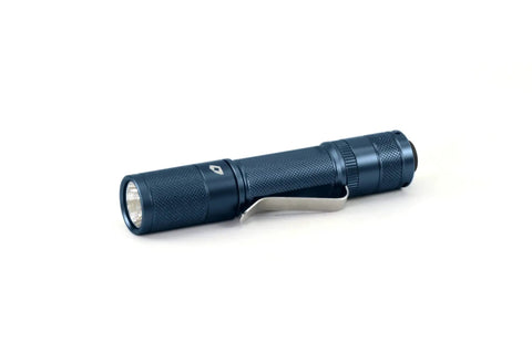 Quark LED Flashlight Pocket EDC with Clip in black, high CRI beam, shown on side with textured grip, compact tactical light for everyday carry.