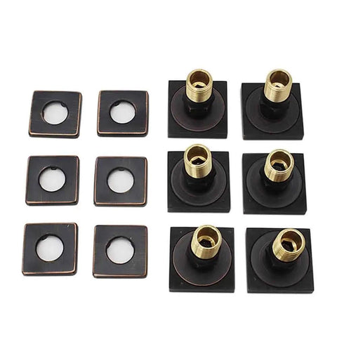 2 Inch Brass Square Massage Shower Body Sprayer Jets In Oil Rubbed Bronze Set Of 6 With Dope Adjustable Up Down Left Right Rotation And Concealed Installation For Modern Bathrooms, top view showing brass nozzles and square mounts