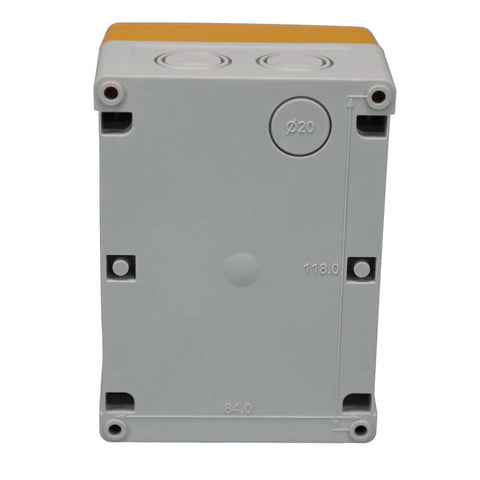 Back view of Beefy Enclosed Mountable Motor Disconnect Switch For Heavy Duty Machinery 3 Pole 25A 600V IP66 NEMA 4X Water Resistant
