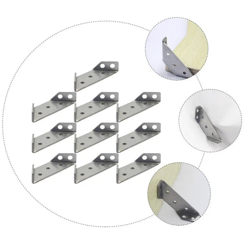 Trapezoid Angle Corner Braces Set Fixed Anti Rust Stainless Steel Heavy Duty Shelf Brackets 10 Pcs displayed with close-up usage views