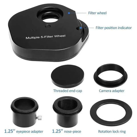 Eyepiece Wheel for 1.25 and 2 Inch Telescopes with 5 Filter Carousel Includes Moon and Planetary Filters and Accessories