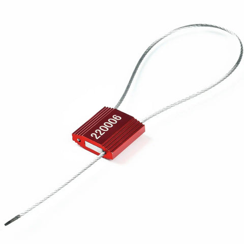 100 Heavy Duty Red Steel Cable Seals Rock Solid Security Ties Anti Tamper Truck Container Locks with numbered tag 220006.