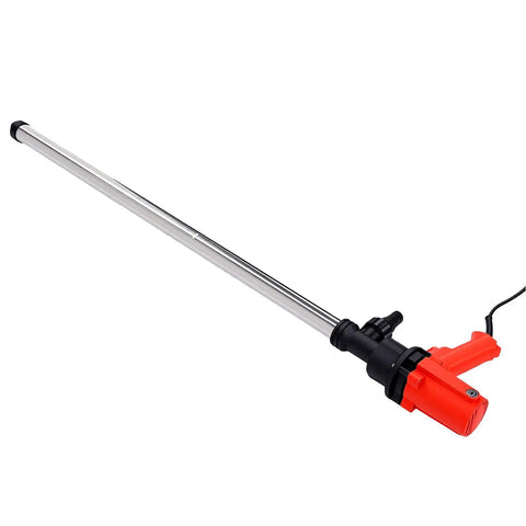 Eujgoov Electric Drum Pump For 200L And 220L Containers Fast Liquid Transfer 60 To 75 Liters Per Minute With 6 Gear Speeds For Workshops And Industrial Use Efficient Handheld Design, showing gray metal tube and red handle.