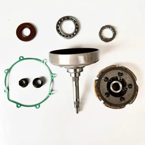 Complete Wet Shoe Clutch Drum Housing Assembly with One Way Bearing Rock Solid Fit for HS400 400cc ATV UTV Direct Drop In Swap parts laid out