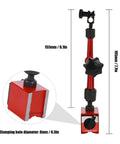 Dial Indicator Magnetic Holder And Bore Gauge Stand With Magnetic Base For Micrometers, Hour Type Indicators, Pro Grade Measuring Tools For Machinists, Gearheads, And Hobbyists, 155mm height, red and black metal