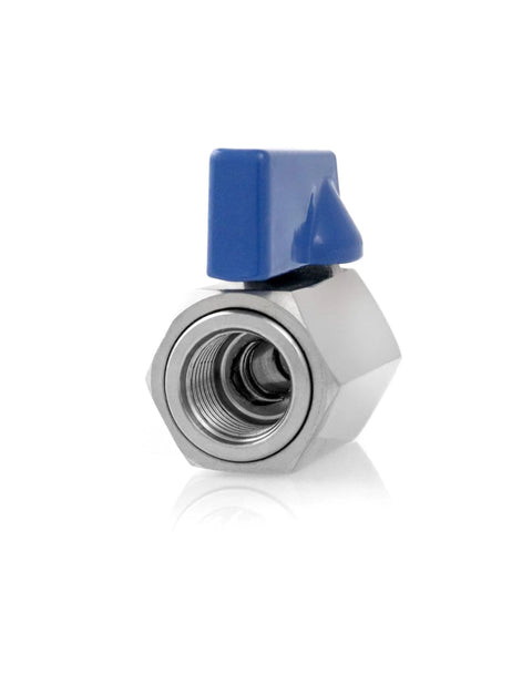 QWORK mini ball valve 1/4 in NPT stainless steel with blue square knob, front view