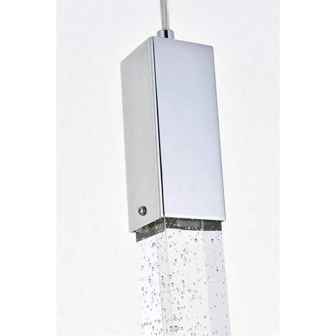 Knockout Modern 16 Light Square Ceiling Pendant Fixture Featuring Smooth Chrome Finish Genuine Crystal Drops Straight Up Durable Build Quality, detail of chrome top and crystal drop.