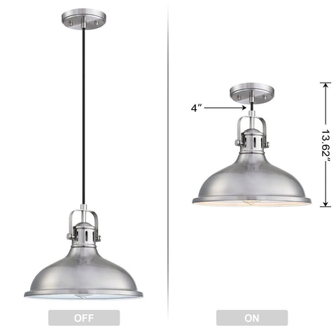 12 Inch LED Pendant Light 2 Pack Industrial Vintage Metal Chandeliers With Brushed Nickel Finish Ceiling Lamp dimensions and appearance