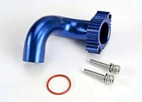 Blue Anodized Aluminum Header For TRX 2.5 2.5R 3.3 RC Cars Beefed Up Upgrade Durable Aluminum Exhaust Header For Nitro RTR Vehicles Performance Boosts Airflow For Peak Power And Smoother RPM On Nitro RCS