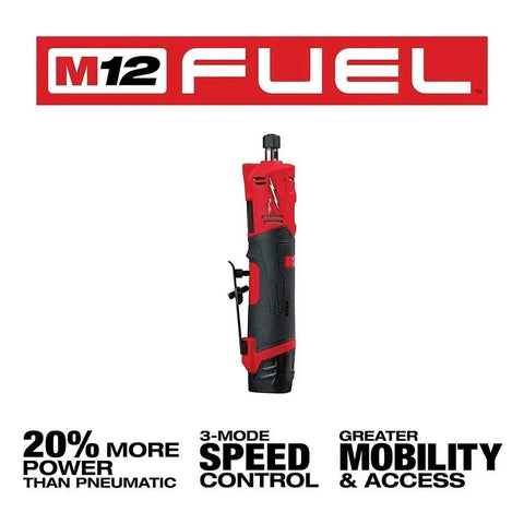 Kickass Cordless Die Grinder Kit With Dual 12V 2 Amp Batteries And Swift Charge Dock Three Mode Rpm Selector Responsive Trigger in red and black design.