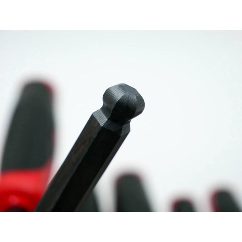 Close-up of hex ball end from Metric T Handle Set With Soft Grip Ball End Hex Tools Eight Piece For Maximum Torque and Smooth Control