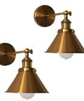 Two Pack Brass Finish Retro Industrial Wall Sconces With Cone Shade Adjustable 1 Light Wall Lamp 7.2 Inch Ideal For Bedroom Living Room Kitchen Dining Cafe Or Bar