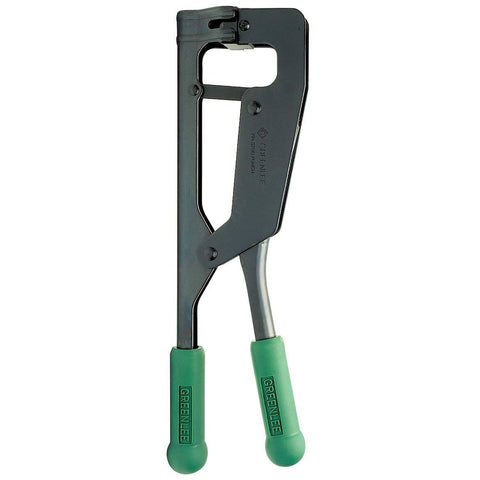 Beefy Heavy Duty Stud Punch For 20 Gauge Steel One Stroke Action with contoured handle, shown with patented punch rolls.
