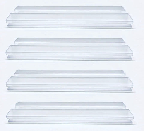 Clear PVC Piano Living Hinge For Acrylic And Plexiglass 24 Inch Long By Three Sixteen Inch Thick 4 Pack displayed on white background.