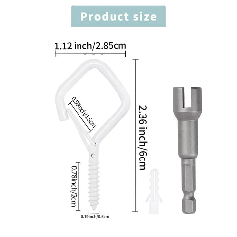 Heavy Duty Eye Screw Hooks With Safety Buckle 35 Piece Set White Metal Ceiling Hooks size guide and components