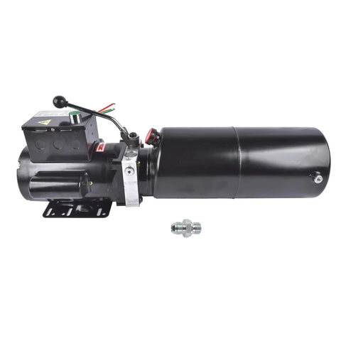 Single Acting Hydraulic Power Unit With 110V Plug And Go Motor And 2.2KW Smooth Operator showing motor, steel tank, and control lever.