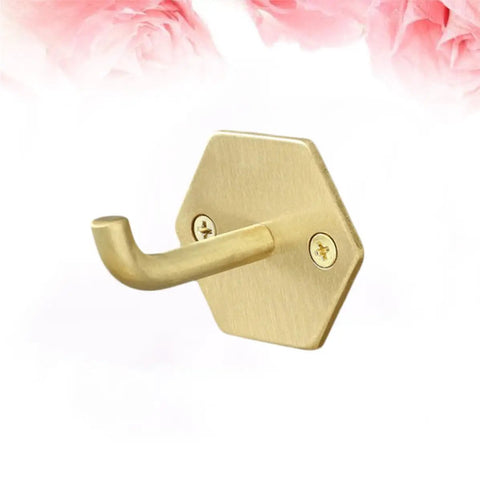 Top Shelf Brass Wall Hooks For Towels And Mugs No Sweat Rust Proof Bathroom Hanger with sleek hexagon design and gold finish.