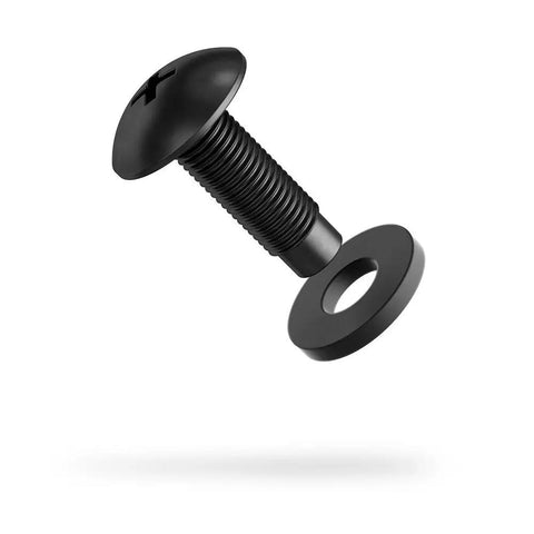 Close-up of 12 By 24 Rack Screws With Nylon Washers, 50 Piece Set For Server Racks, Carbon Steel, Black Zinc Chromate Finish, Phillips Head