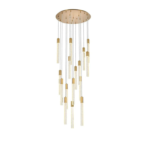 Top Shelf Modern Ceiling Pendant Light Featuring 16 Bright Crystal Accents In Sleek Satin Gold Finish For Killer Indoor Home Decor And Contemporary Room Makeover Vibes suspended from a circular gold base.