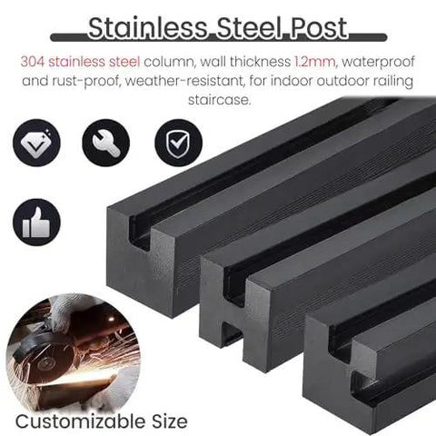 Top Tier Black Glass Railing Kit With Stainless Steel Deck Support Rock Solid Glass Clamps For Smooth No Hassle Custom Height Setup Totally Elevate Your Outdoor Vibes stainless steel posts with customizable sizes for outdoor railing.
