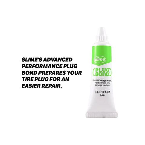 Rock Solid DIY Tire Repair Kit Featuring Eleven Piece Set With Hella Tough Puncture Strings Pro Grip Tools And Quick Dry Rubber Cement Glue For Atvs And Lawn Gear No Sweat Road Ready Fixes Always - Slime's Plug Bond for tire repairs in 12mL tube.