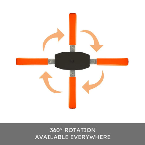 Top view of Ratcheting Brake Caliper Tool 4 In 1 Piston Compression Tool with 360 Degree Swivel arms and directional arrows.