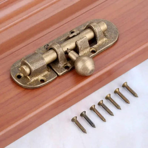 Heavy Duty Bronze Brass Door Slide Bolt With Vintage Barrel Catch Latch For Secure Cabinet Drawer Window Closure Tough Heavy Metal That Stays Put And Installs Without A Hitch At 105 X 33mm mounted on wood with screws